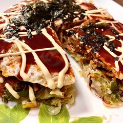Japanese Hiroshima Okonomiyaki Pancake A picture of Japanese Hiroshima Okonomiyaki Pancake.