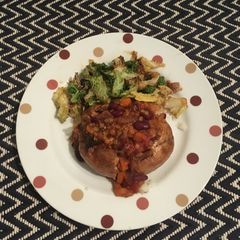 A picture of Baked aubergine veggie chilli.