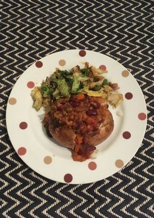 A picture of Baked aubergine veggie chilli.