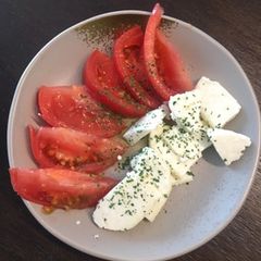 Caprese with cheese made from milk and yogurt A picture of Caprese with cheese made from milk and yogurt.