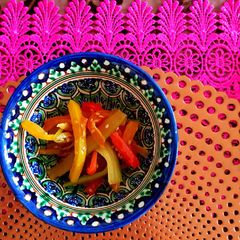 A picture of Celery and Bell Pepper Kimpira.