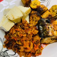 A picture of Homemade yam/boli with sauce.