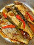 Caramelized Ong Can Fish in Stainless Steel Pan
