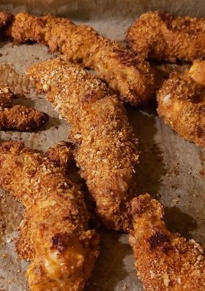 A picture of My smokey crispy oven chicken tender(goujons)🤤.