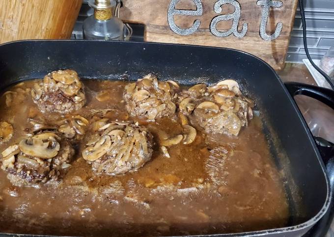 Simple Way to Prepare Super Quick Homemade Hamburger Steaks with Mushroom and Onion Gravy