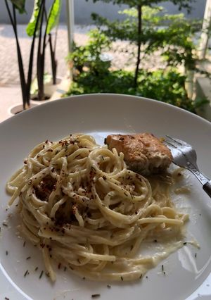Foto resep Spaghetti creamy with salmon