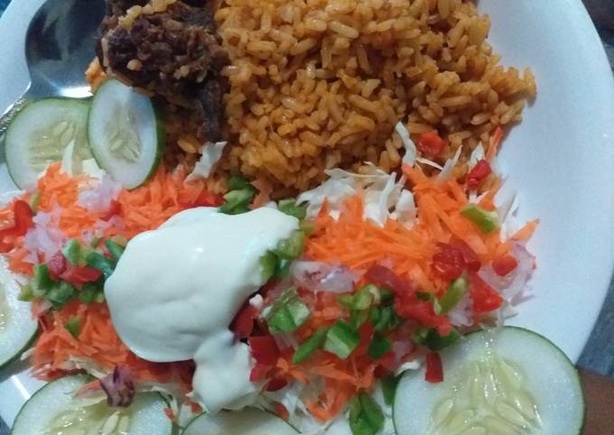 Simple party jollof rice with salad