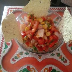 Corn salad with roasted papad A picture of Corn salad with roasted papad.