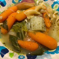 A picture of Bok Choy Soup with Chick Peas.