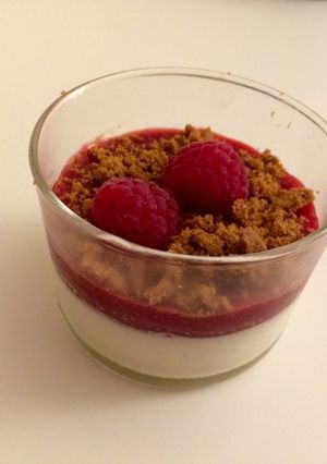 Une photo de Panna cotta coulis de framboise spéculoos