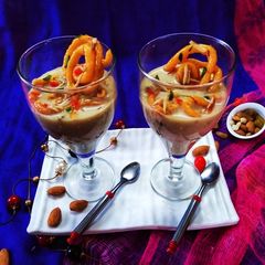 A picture of Makhana kheer and jalebi parfait.