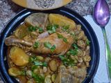 Ragoût en mijoté poulet / fève vert / artichaut et pomme de terre
