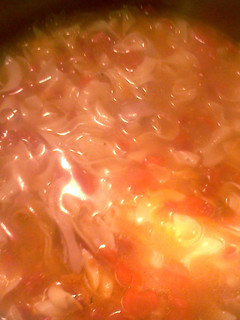 A picture of chicken noodle soup.