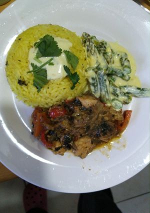 Una foto de Arroz invernal con espárragos a la crema