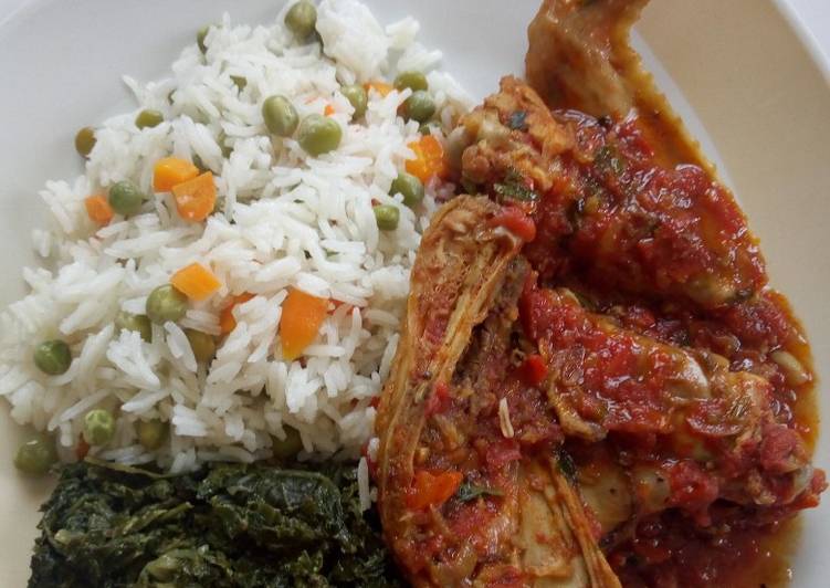 Vegetable rice,chicken,managu #maindish#teamalpha#luhyalocaldish