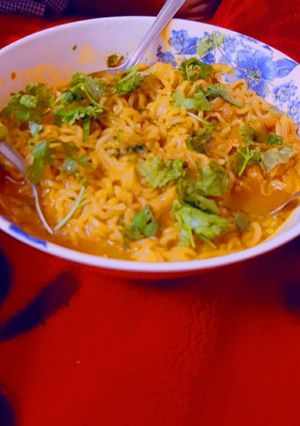 A picture of Masala maggi with cheese.