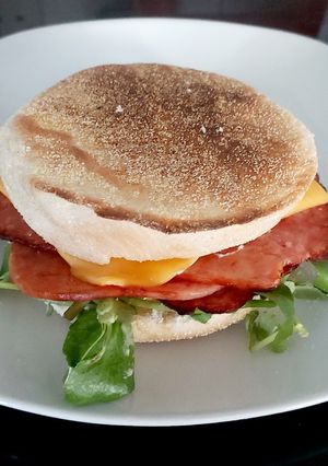 A picture of My Ulster Fry, Cress and cheese on Muffin 😍.