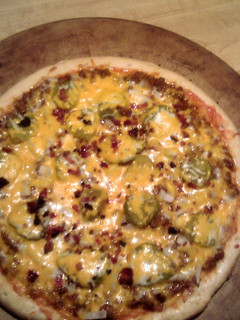 A picture of Bacon cheeseburger pizza.