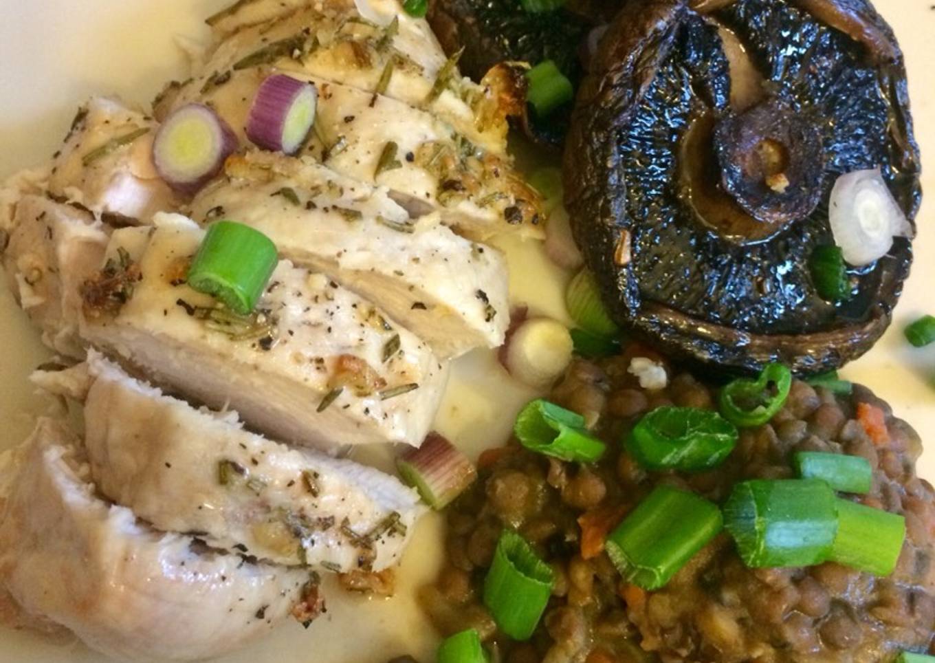 Garlic & Rosemary Chicken with Mushrooms and Lentils