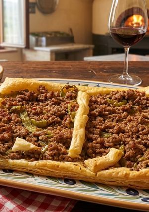 Una foto de Pizza-Hojaldre de Carne Picada y Pimiento Verde