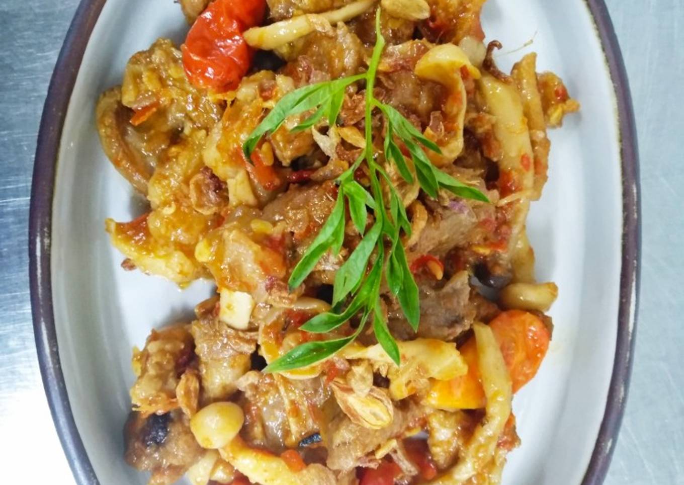 Babi pedas manis jamur shimeji