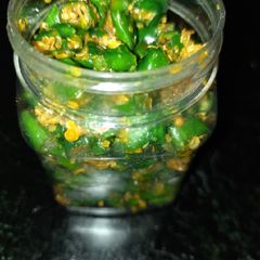A picture of Gujrati Green Chilli pickle.