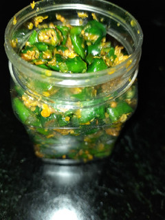 A picture of Gujrati Green Chilli pickle.