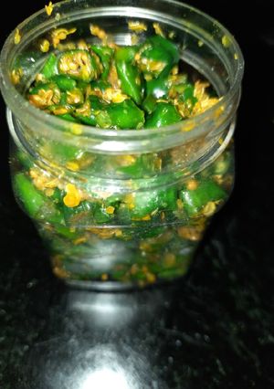 A picture of Gujrati Green Chilli pickle.