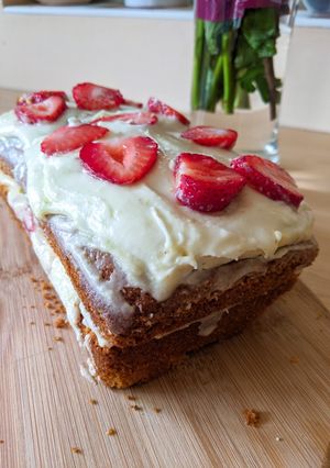 A picture of Lime and Strawberry Madeira Cake.
