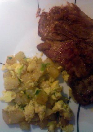 A picture of Quick Pork Chops and Eggs for 2.