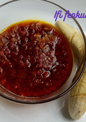 A picture of Oven roasted plantain and pepper sauce.