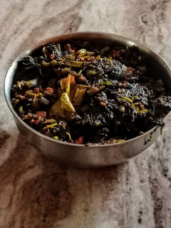 A picture of Water Spinach (kalmi shaak) stir fry.