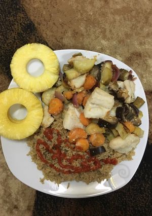 صورة لوصفة طبق رز مع صينية سمك بالخضار دايت