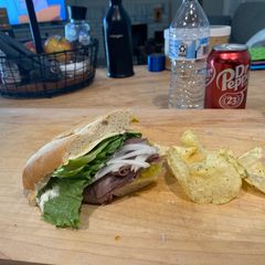 A picture of Roast beef sandwhich.