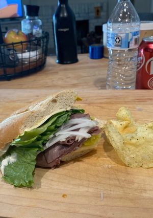 A picture of Roast beef sandwhich.
