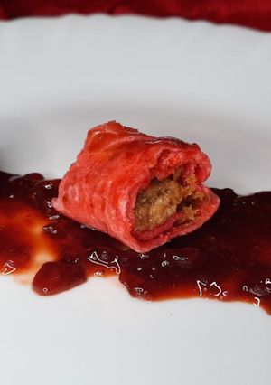 A picture of Valentine’s Day special - Strawberry Mawa Roll.