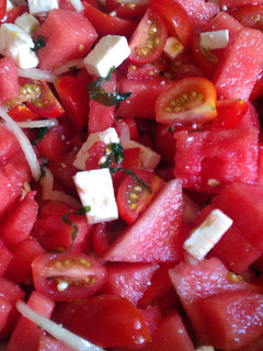 A picture of Watermelon and Tomato Salad.