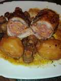 Muslo de pollo relleno de paté de pato beicon queso chedar y jamón York en la olla GM f