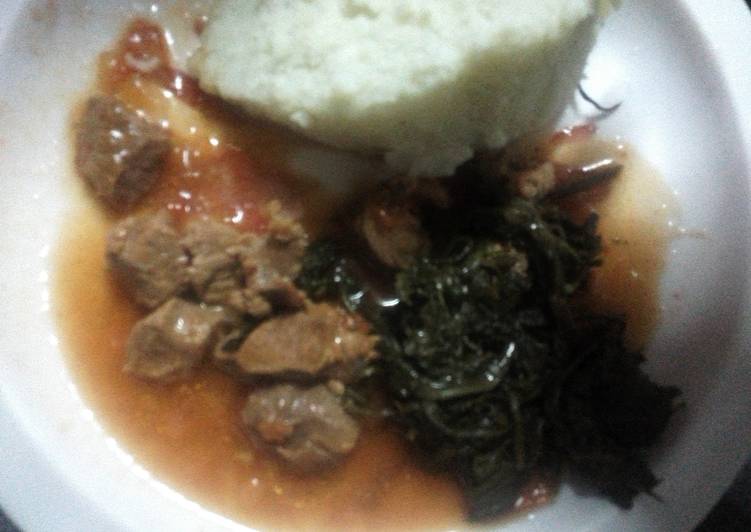Stewed Beef with boiled Managu