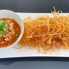 Fried Needle Mushrooms with Spicy Sauce A picture of Fried Needle Mushrooms with Spicy Sauce.