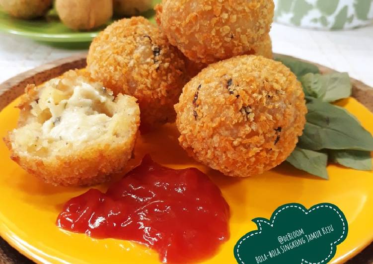 resep cara bikin 325. Bola-bola Singkong-Jamur-Keju