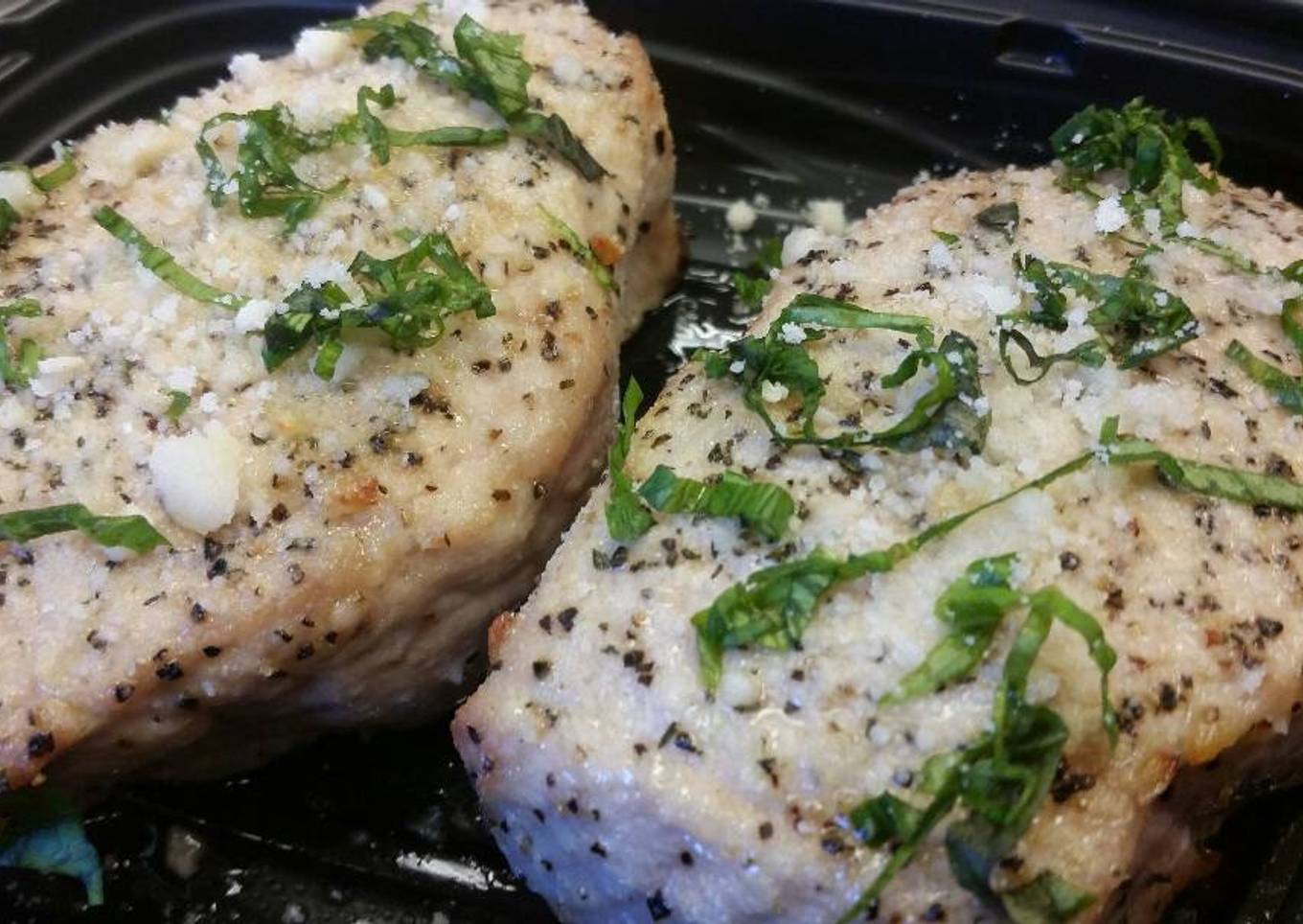 Rosemary-Garlic Pork Chops w/ Basil & Parmigiano