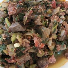 A picture of Liver, Bacon and Greens.