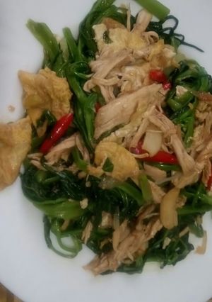 Foto resep Cah kangkung ayam suir (debm)