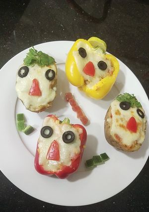 A picture of Mixed Vegetable Jacket Potato and Capsicum.