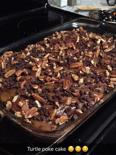 A picture of Turtle Poke Cake.