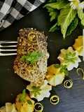 Dorada w kruszonce z orzechów z puree kalafiorowym
