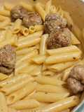 Penne with pork meatballs