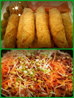 A picture of Spring rolls with ground beef and soy sprouts 😆.