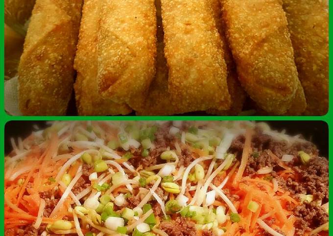 Steps to Make Jamie Oliver Spring rolls with ground beef and soy sprouts 😆